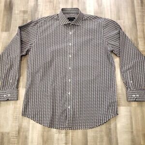 Bugatchi XL Long Sleeve Designer Button Up Flip Cuff Dress Shirt Graphic Print
